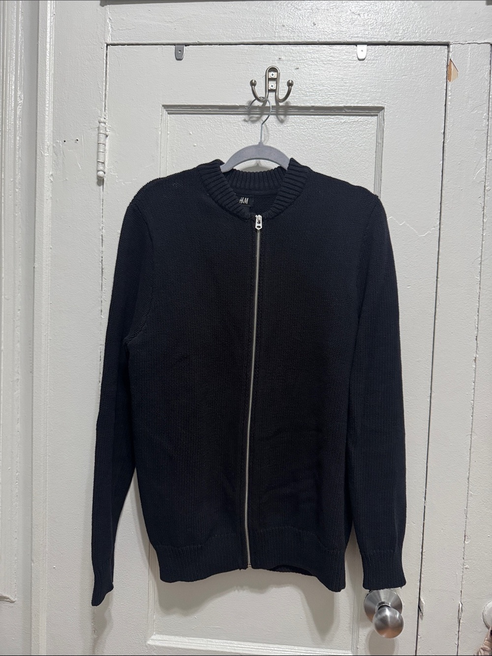 H&M Men's Navy Zip-Up Knit Sweater